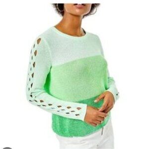 Lilly Pulitzer Sweater Medium Green Colorblock Ombre Cortina Cut Out Sleeves